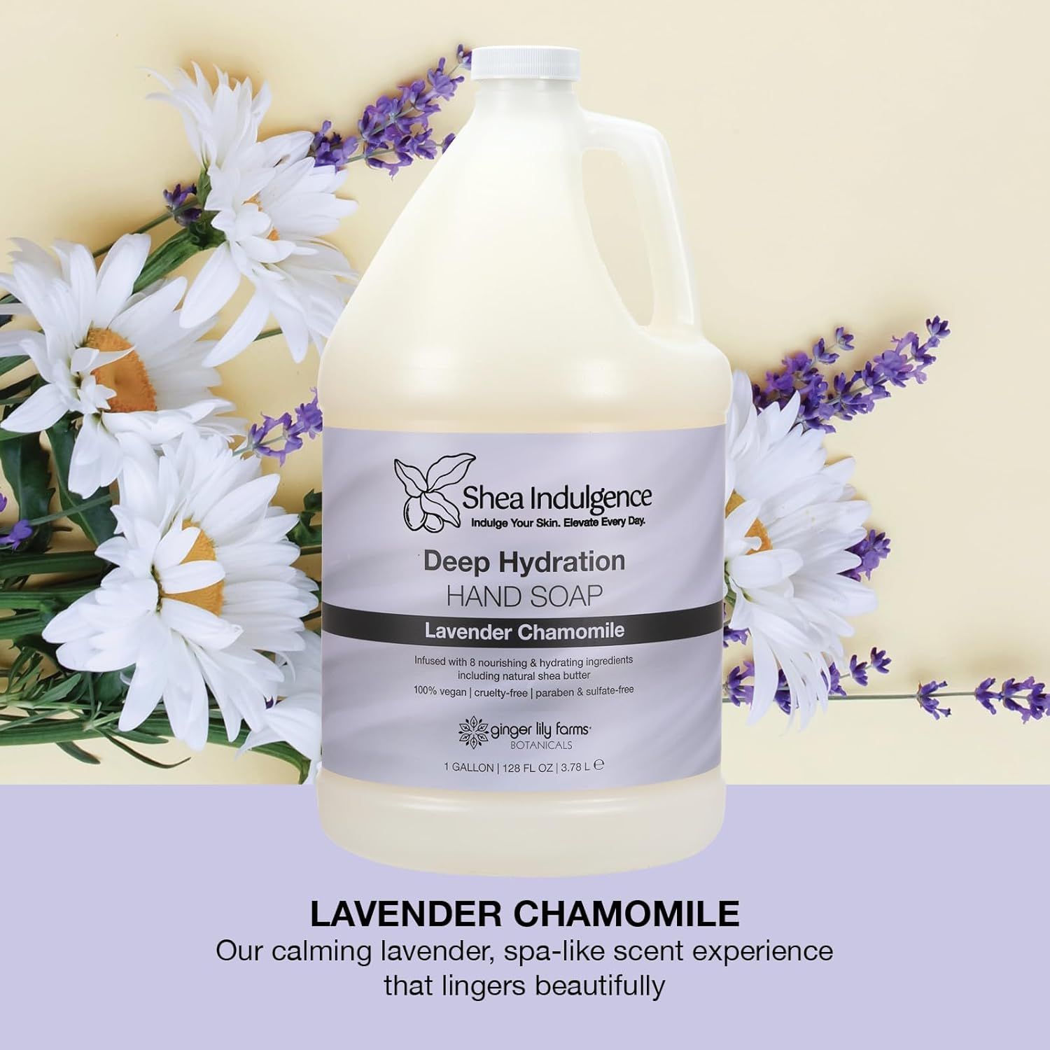 Highlights the product's signature lavender chamomile scent and the calming, spa-like sensory experience it provides to appeal to shoppers seeking relaxation…