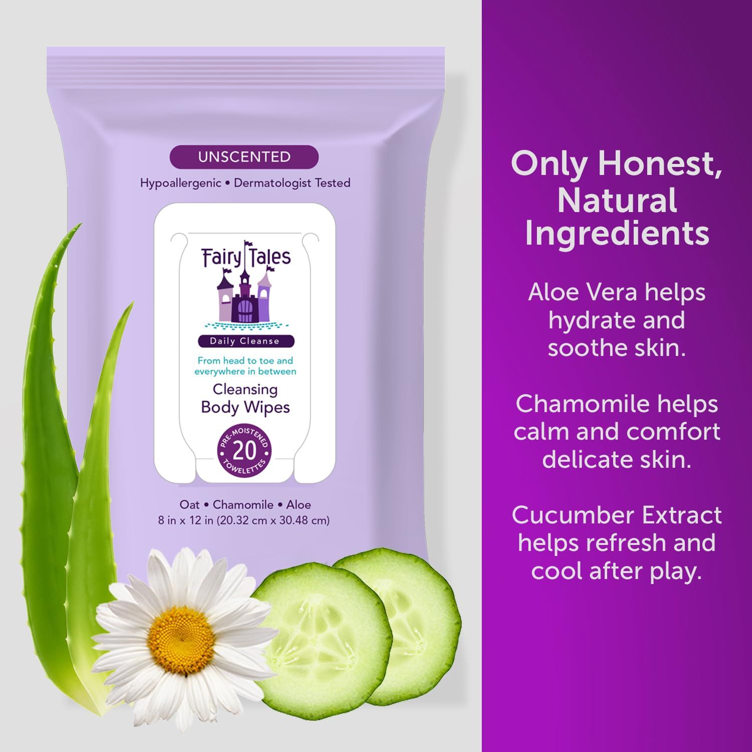Communicates multiple ingredient-based benefits in a segmented layout to reassure shoppers that the product uses honest, natural ingredients with specific…