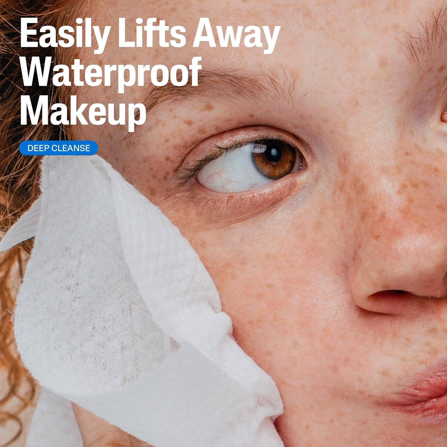 Demonstrates that the product effectively removes waterproof makeup with ease, providing a deep cleanse for the skin.