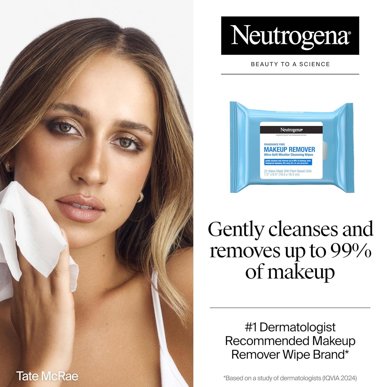 Communicates the product's high performance with a bold quantifiable claim (removes up to 99% of makeup) to reassure shoppers of its effectiveness. Highlights…