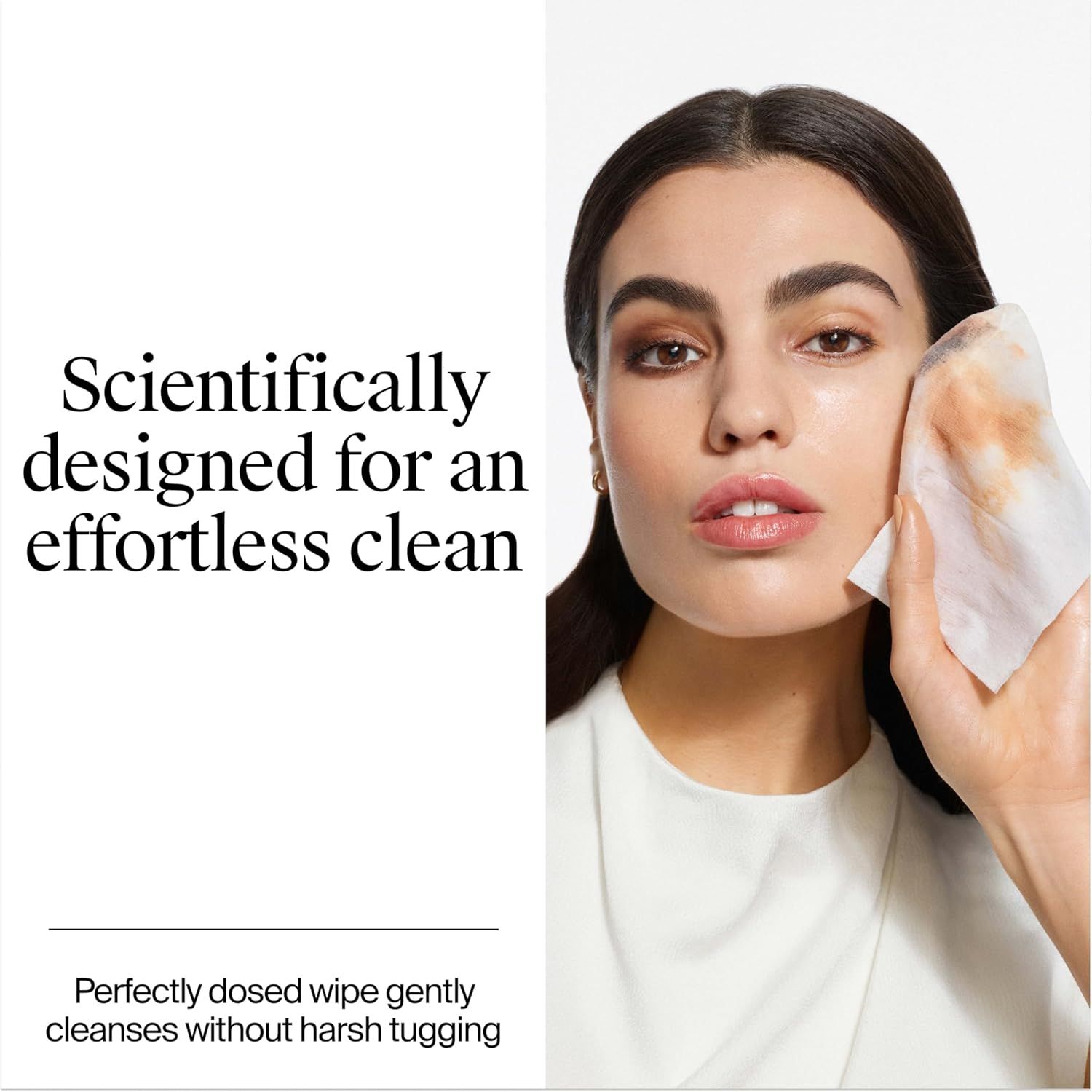 Communicates that the product is scientifically formulated to provide an easy, gentle cleansing experience without harsh tugging, reassuring shoppers of its…