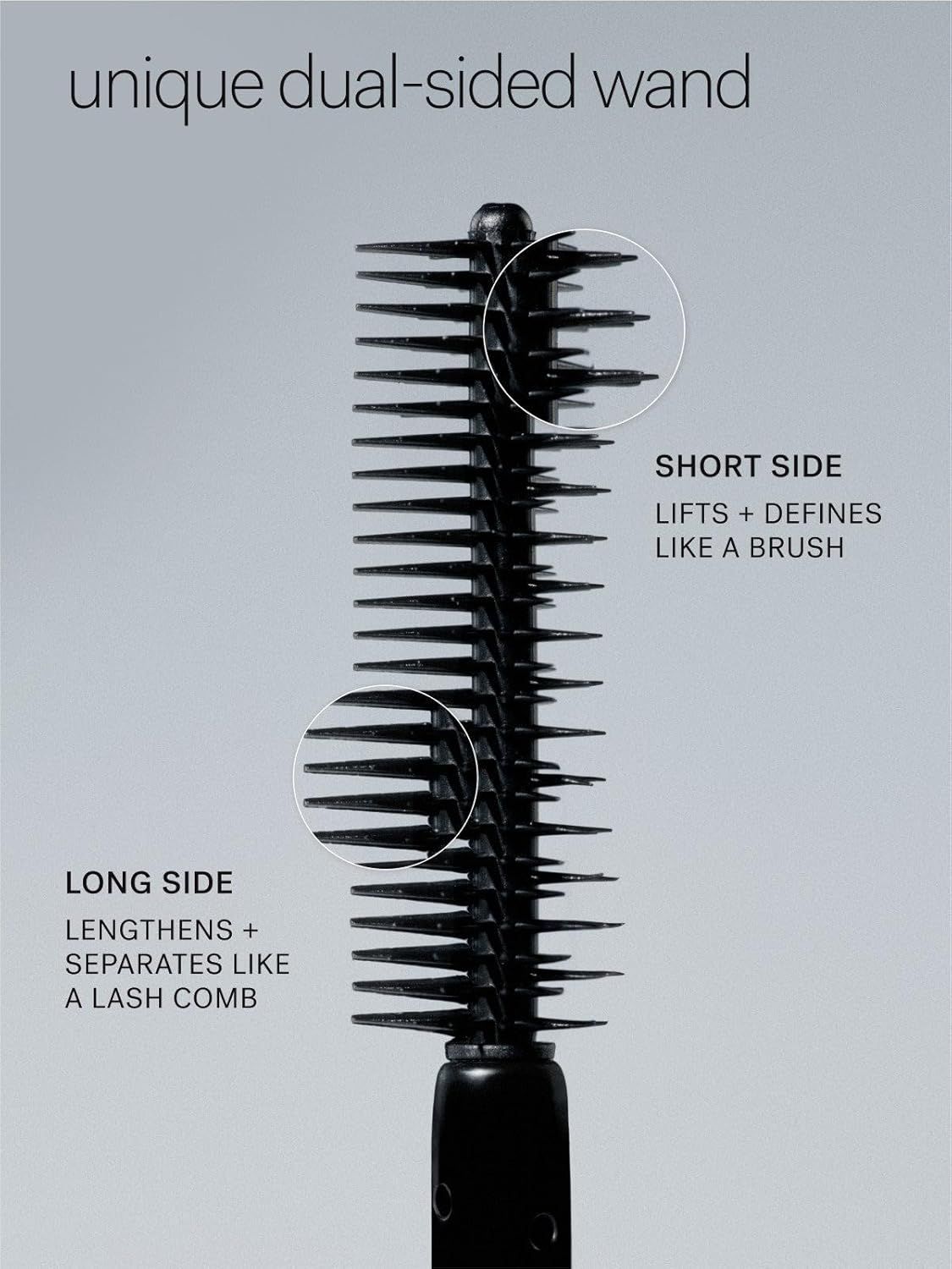 Breaks down the physical structure of the mascara wand to show shoppers how each side serves a different styling function, helping them understand the unique…