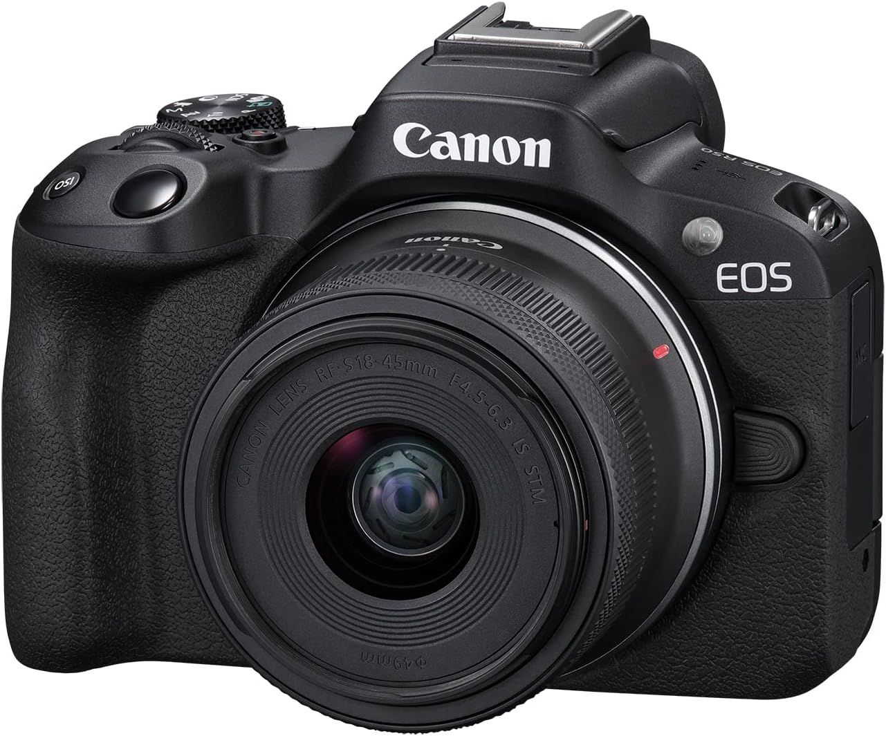 Provides a clean, catalog-style view of the Canon EOS camera with lens, allowing shoppers to see the product clearly without distractions.
