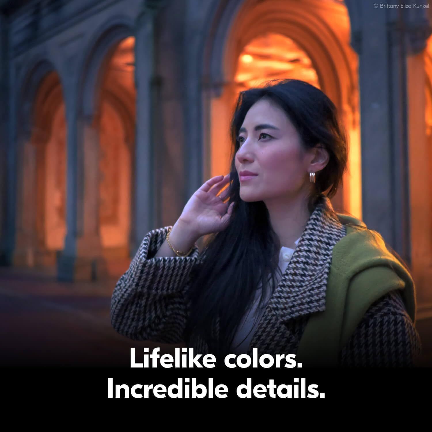 Communicates the product's superior color reproduction and detail quality, likely for a camera, display, or photography-related product, by showing a visually…