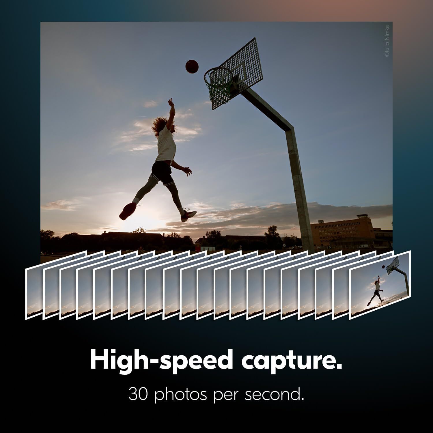 Communicates the camera's high-speed burst mode capability, reassuring shoppers they can capture fast-action moments with precision.