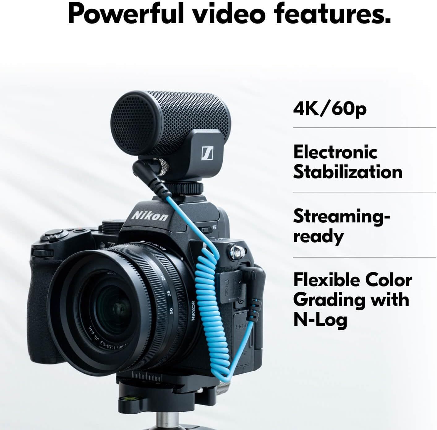 Communicates multiple advanced video capabilities of the camera to appeal to content creators and videographers seeking professional-grade features.