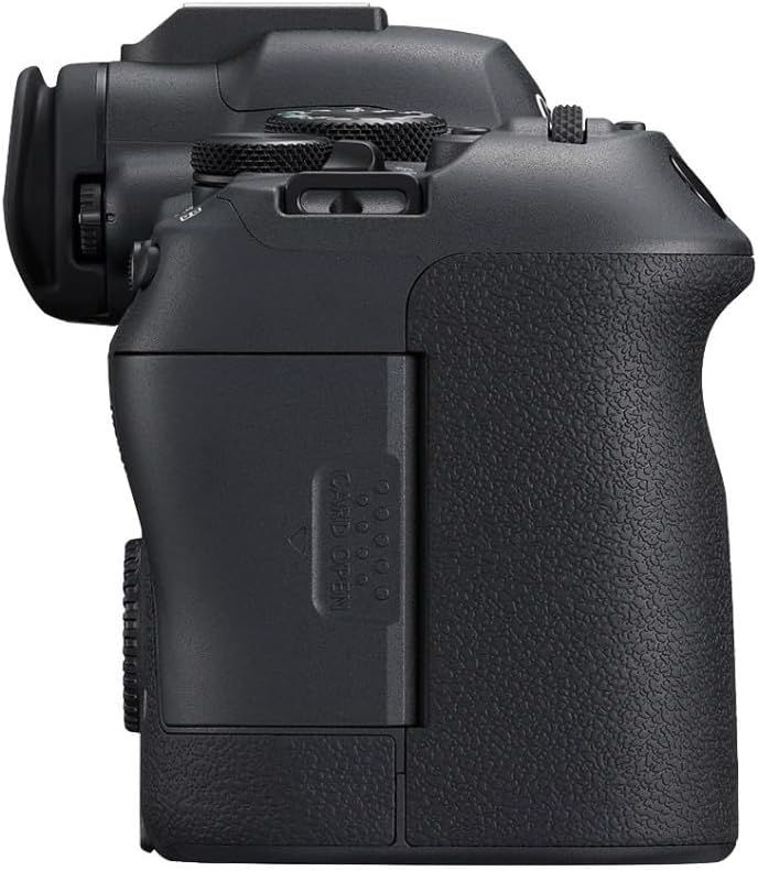 Provides a clean, catalog-style view of the camera body from the side to show the physical product design and build quality.