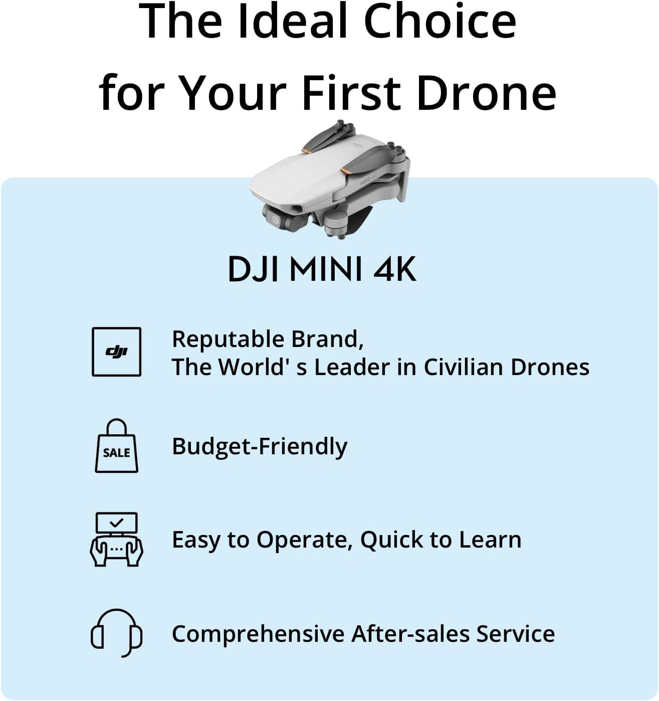 Communicates multiple selling points to position the DJI MINI 4K as the ideal first drone for beginners, emphasizing brand trust, affordability, ease of use,…