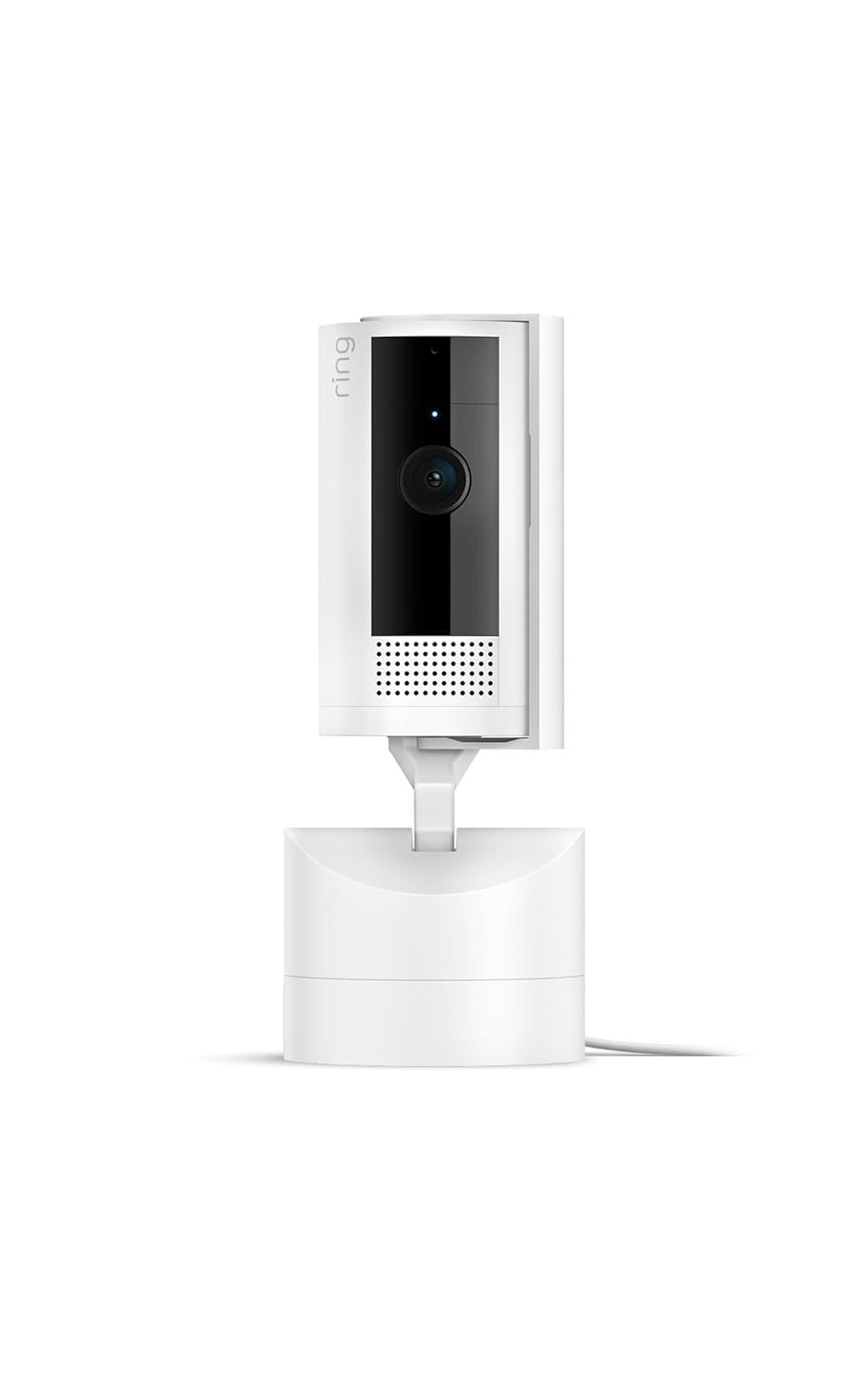 Provides a clean, catalog-style view of the Ring security camera product to show its physical appearance and design without distractions.
