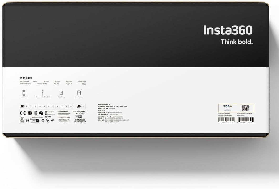 Shows the customer everything included in the package: the Insta360 X3 camera, selfie stick, extra battery, and screen protector, helping set clear…