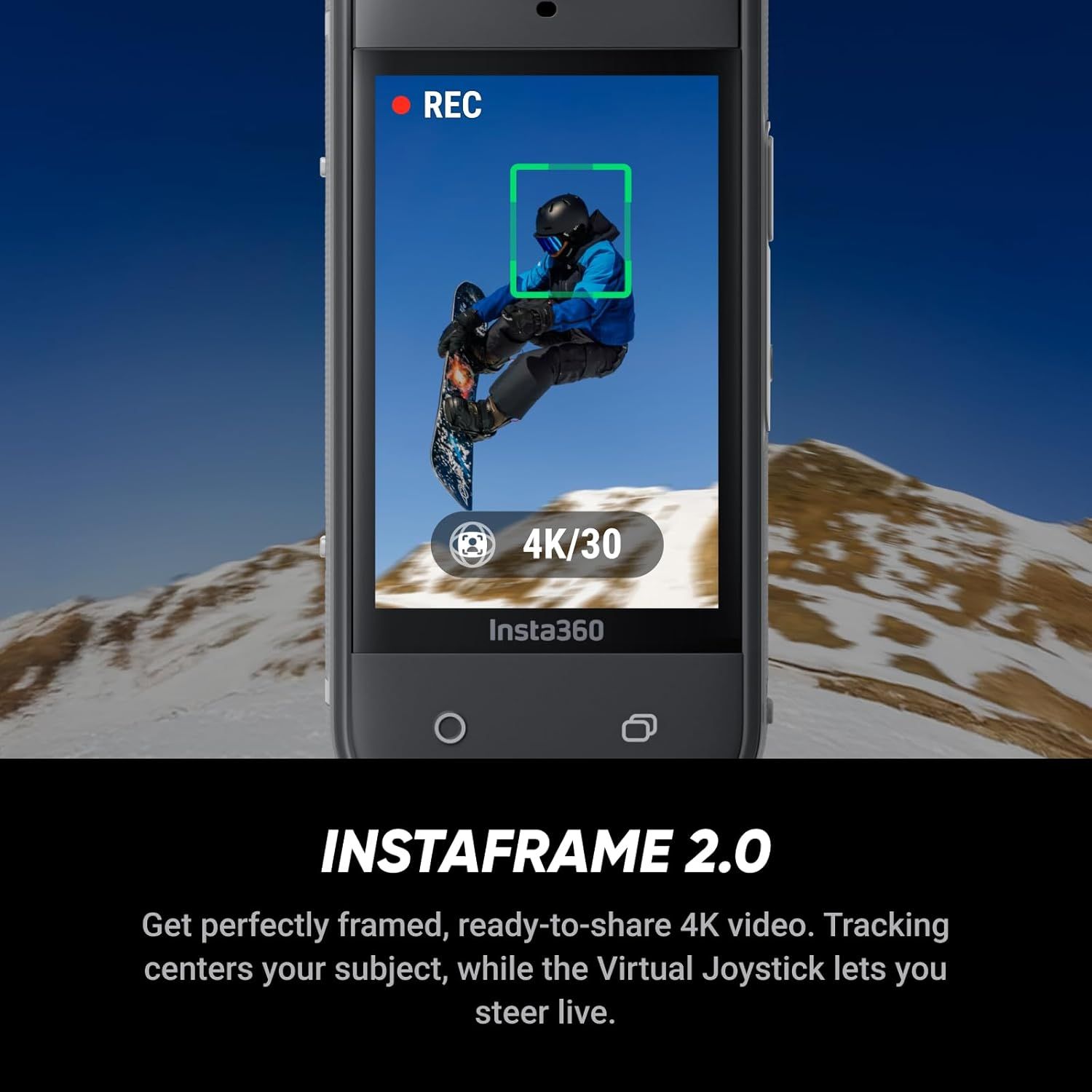 Demonstrates the product's InstaFrame 2.0 feature that automatically tracks and centers subjects while recording 4K video, reassuring shoppers that they can…