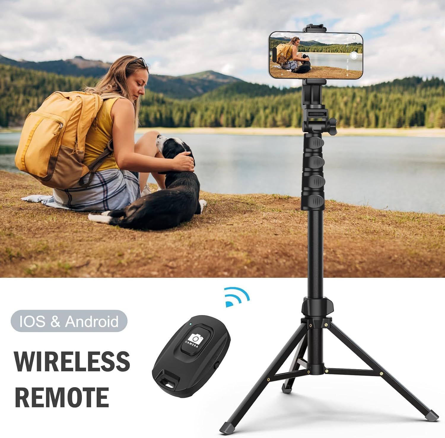 Demonstrates the wireless remote feature that allows users to take hands-free photos and videos from a distance, perfect for capturing outdoor moments with…