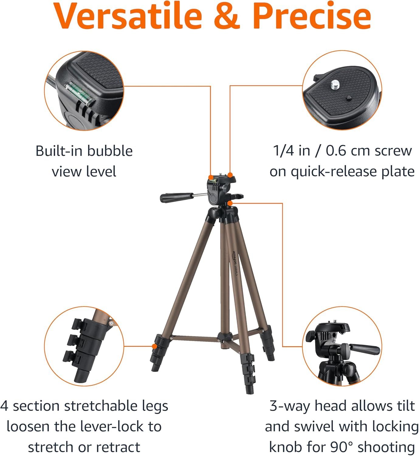 This image breaks down the tripod's key physical components and structural features to help shoppers understand what the product is made of and how its parts…