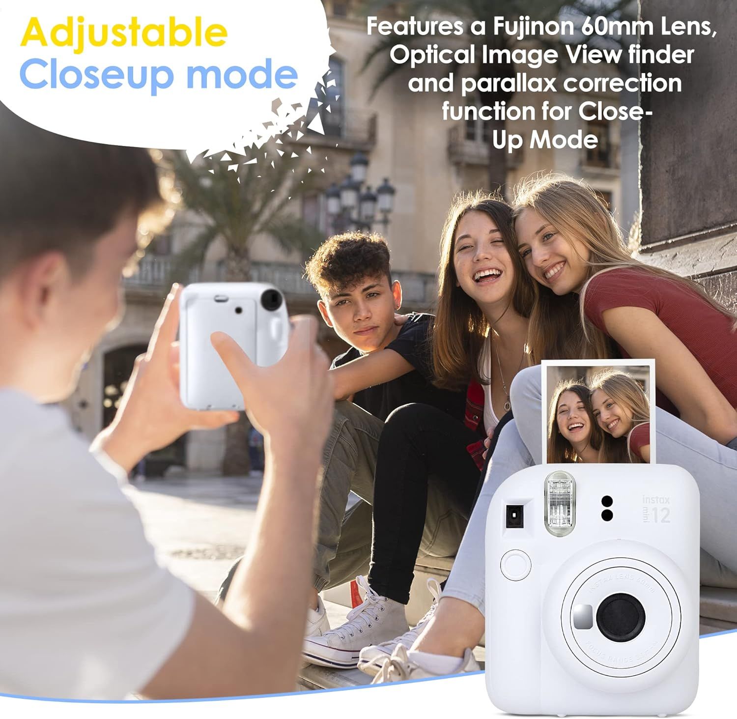 Highlights the camera's adjustable closeup mode feature with technical specifications to communicate superior photography capabilities and versatility for…