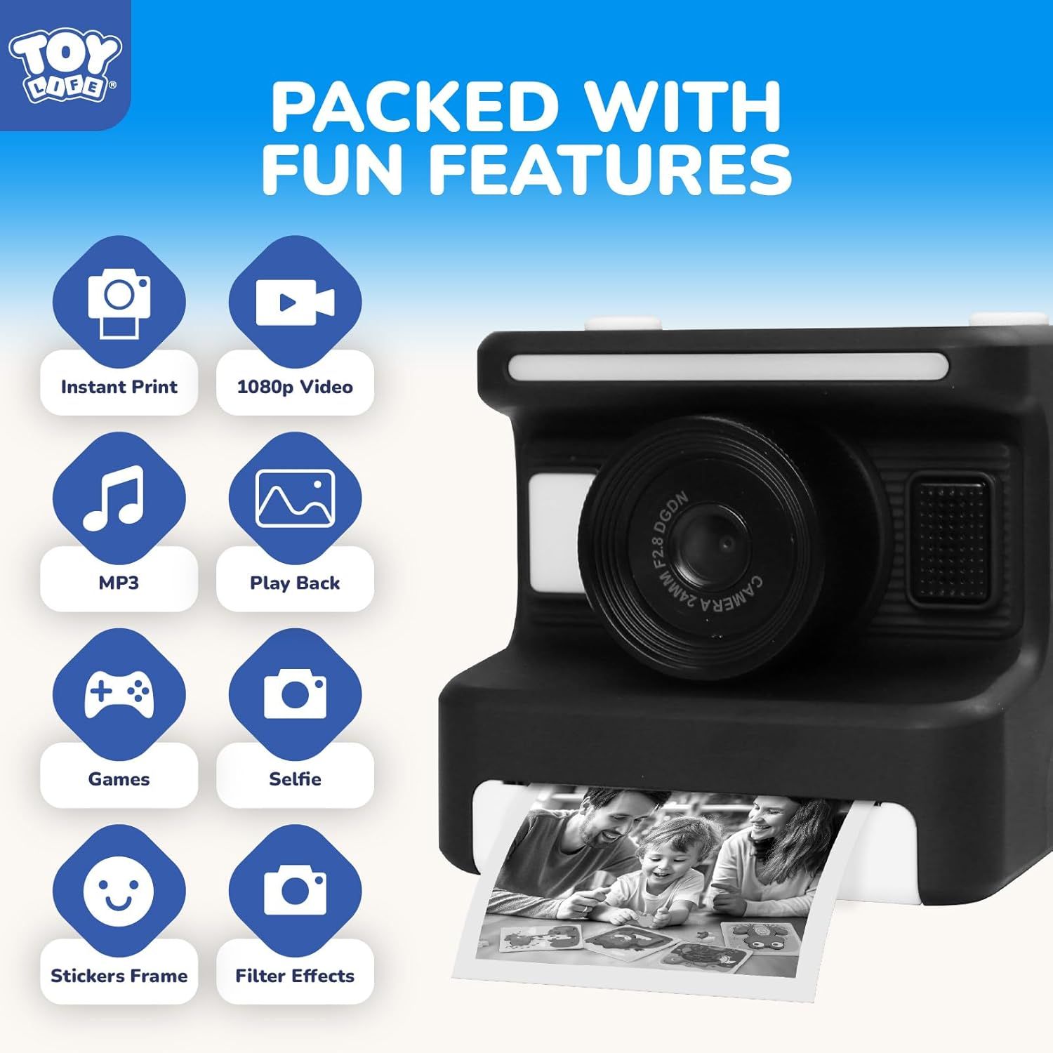 Showcases the multiple capabilities and features of the Toy Dope camera to demonstrate its versatility and value as an all-in-one entertainment device for kids.