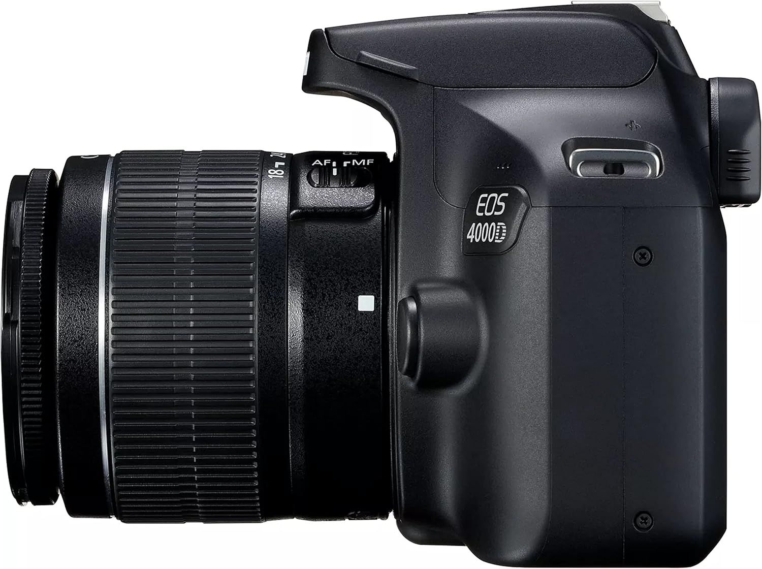 Provides a clean, catalog-style view of the Canon EOS 4000D camera with lens, allowing shoppers to see the product's physical appearance and design without distractions.