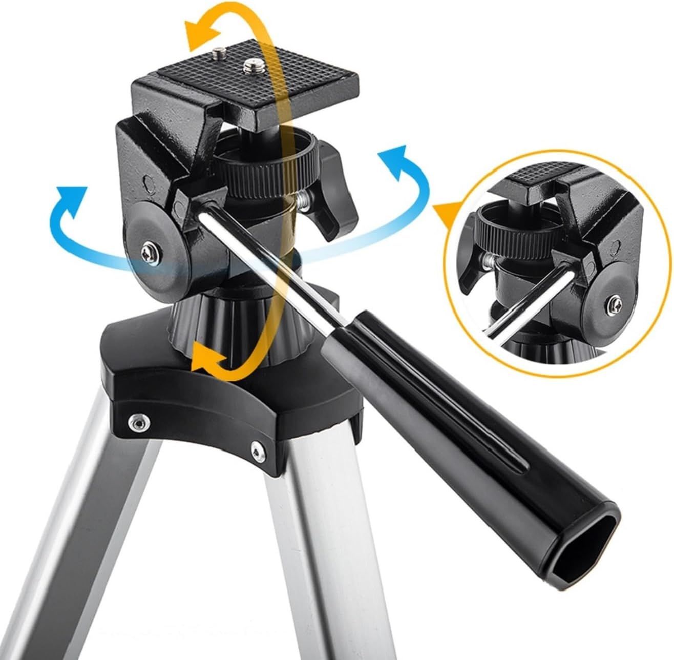 Demonstrates the tripod head's multi-directional movement capabilities and adjustment mechanisms to show shoppers how the product enables flexible camera…