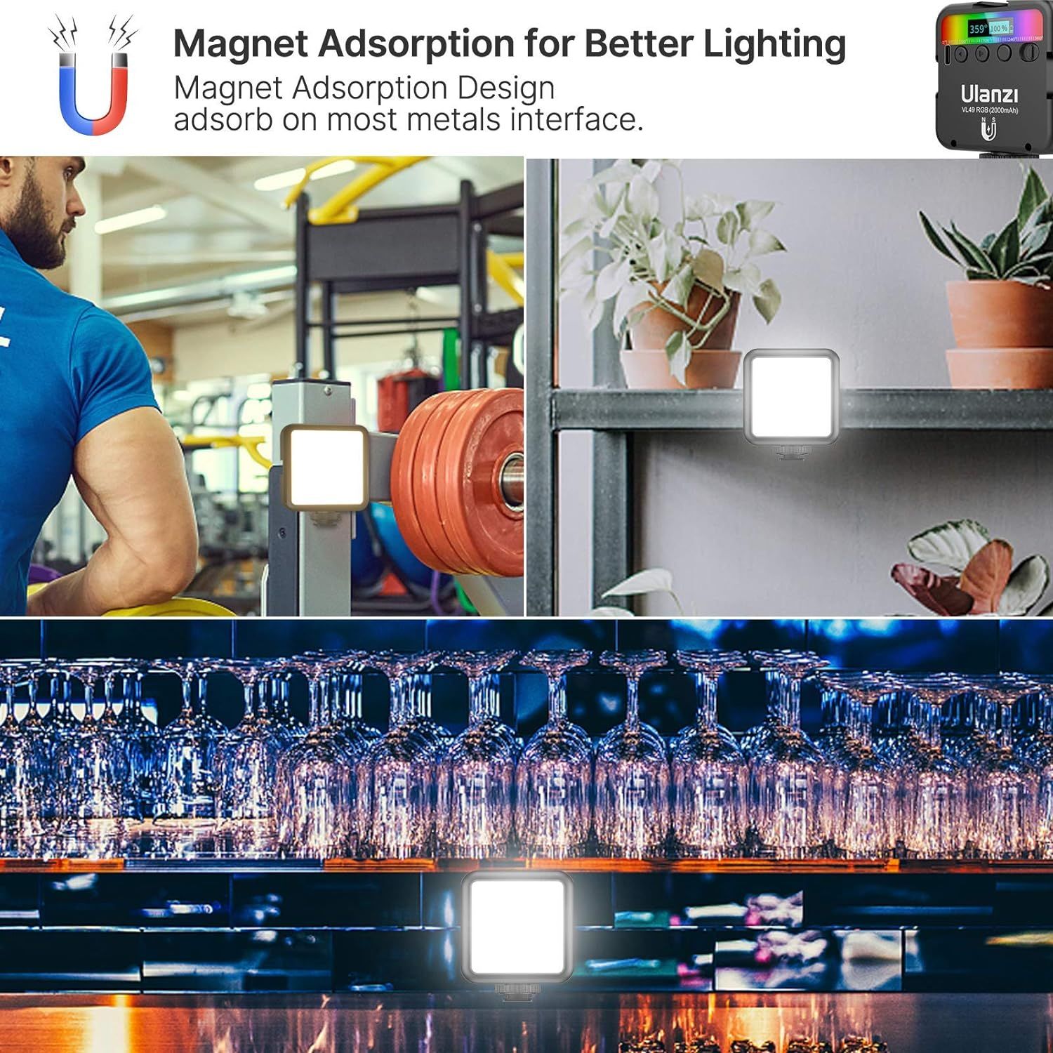 Demonstrates the product's versatility by showing it in multiple real-world environments (gym, home shelving, bar/restaurant) to reassure shoppers it can be…