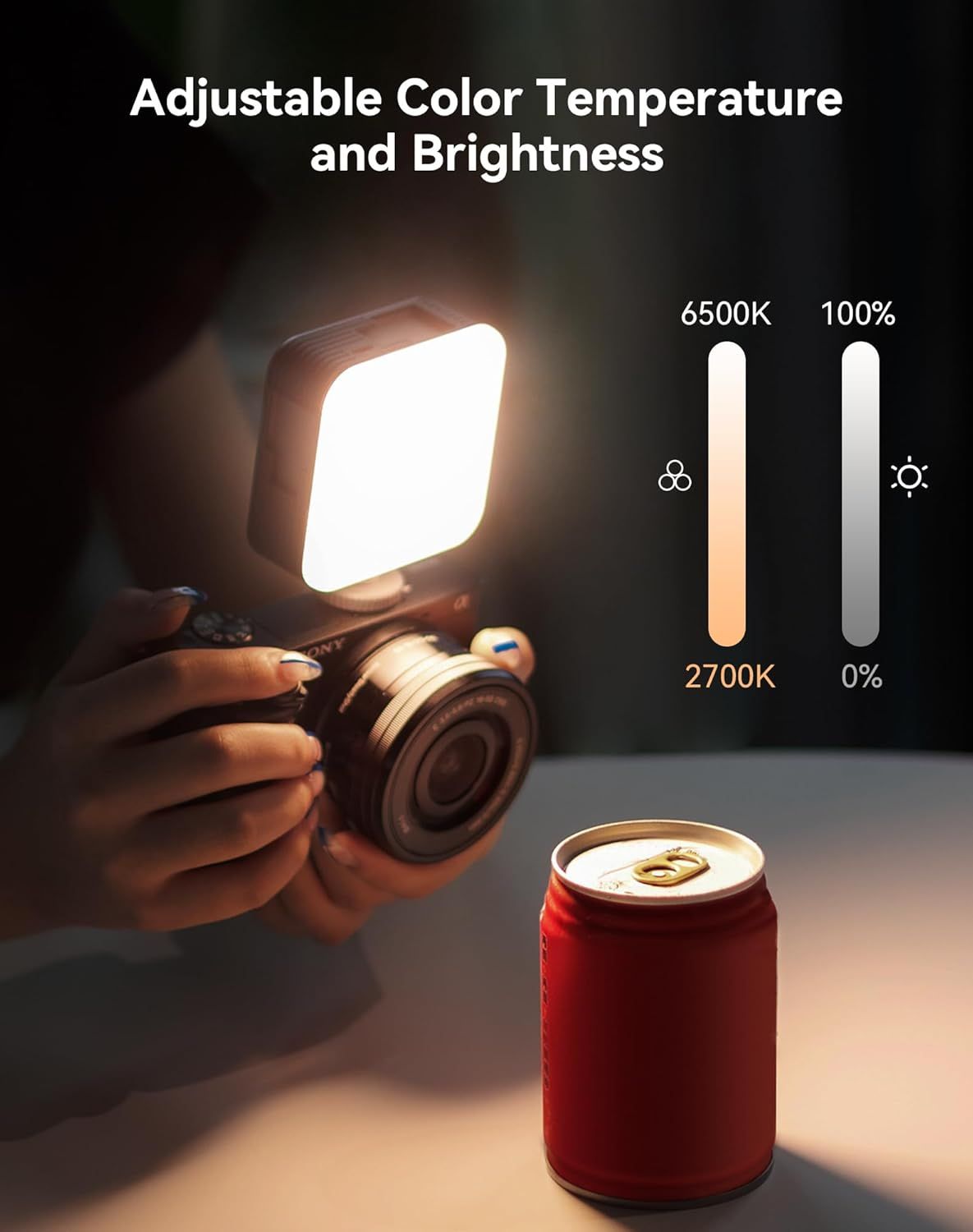Communicates that the lighting product offers customizable color temperature (2700K-6500K) and brightness (0-100%) settings, reassuring shoppers they can…