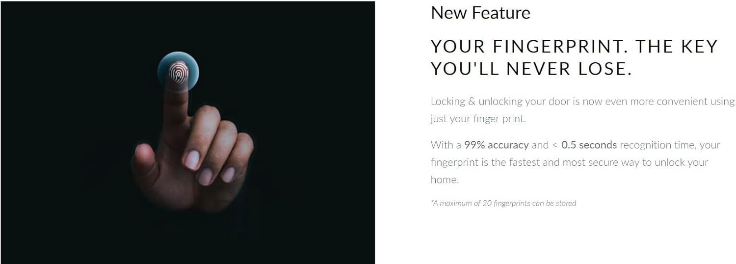 Communicates the fingerprint unlock feature's speed and accuracy to reassure shoppers that the smart lock provides fast, reliable, and secure access.…