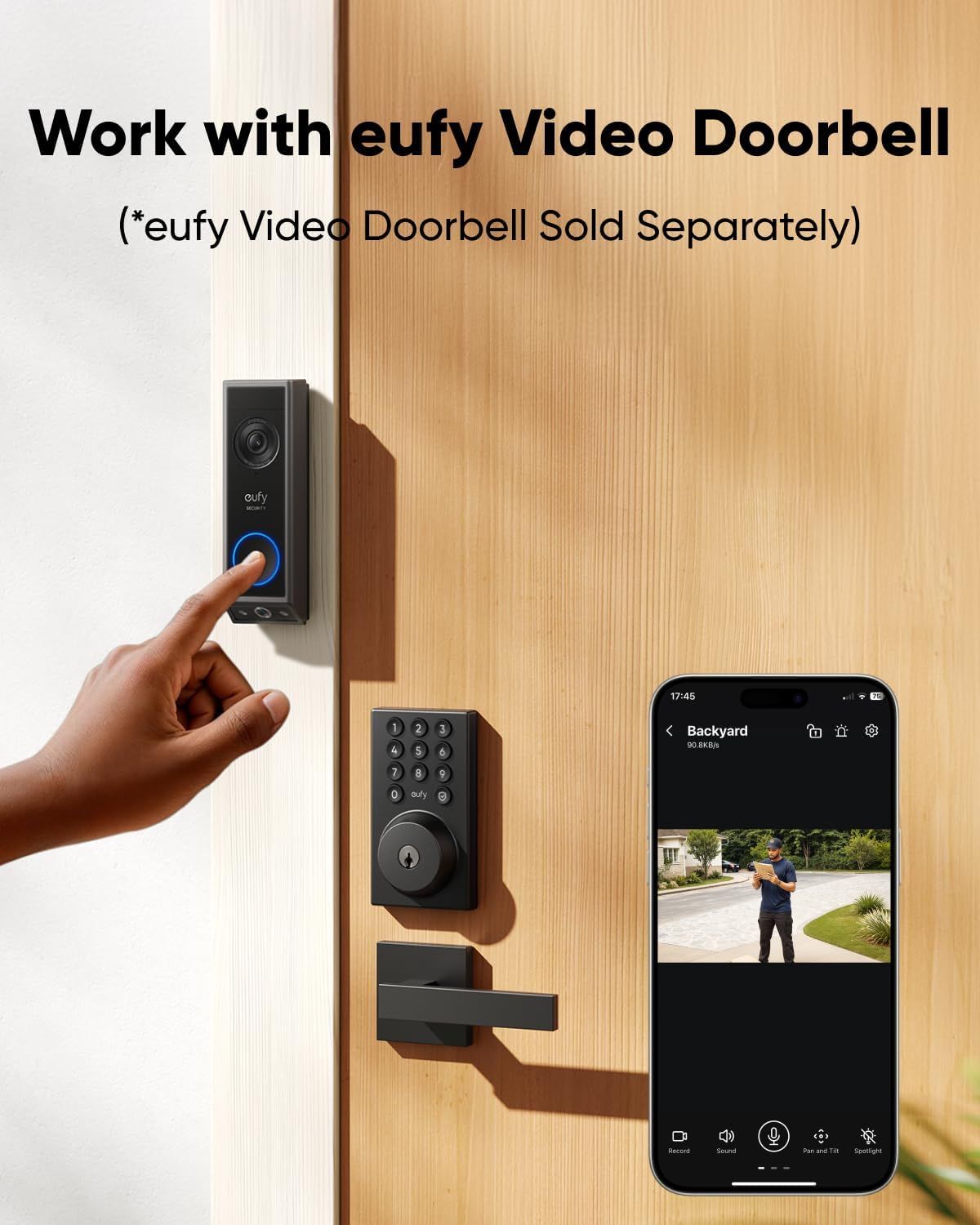 Demonstrates that this smart lock is compatible with and works seamlessly with the eufy Video Doorbell system, showing shoppers how the two products integrate…