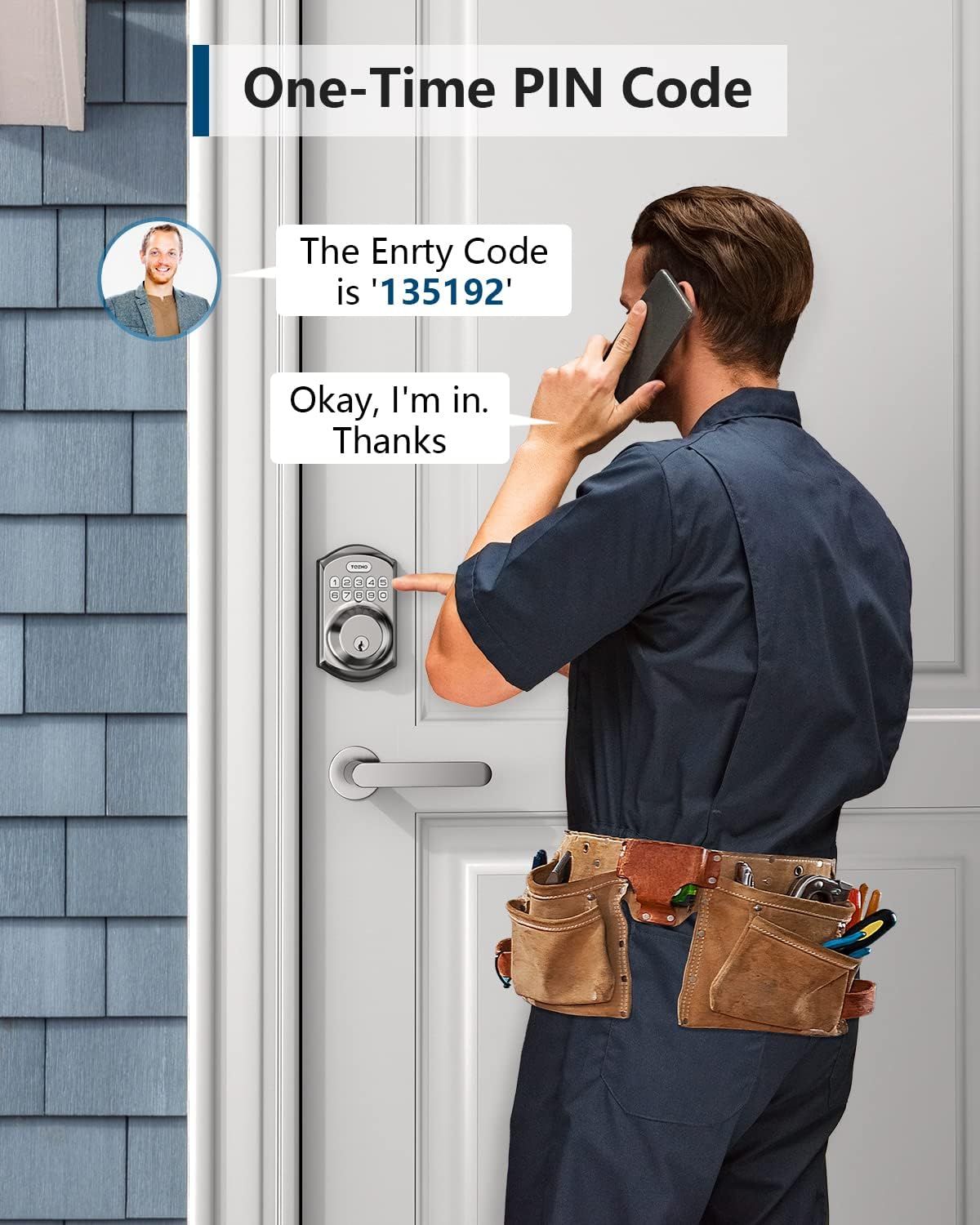 Demonstrates how the smart lock's one-time PIN code feature works, showing the ease of granting temporary access to visitors or service providers remotely via…