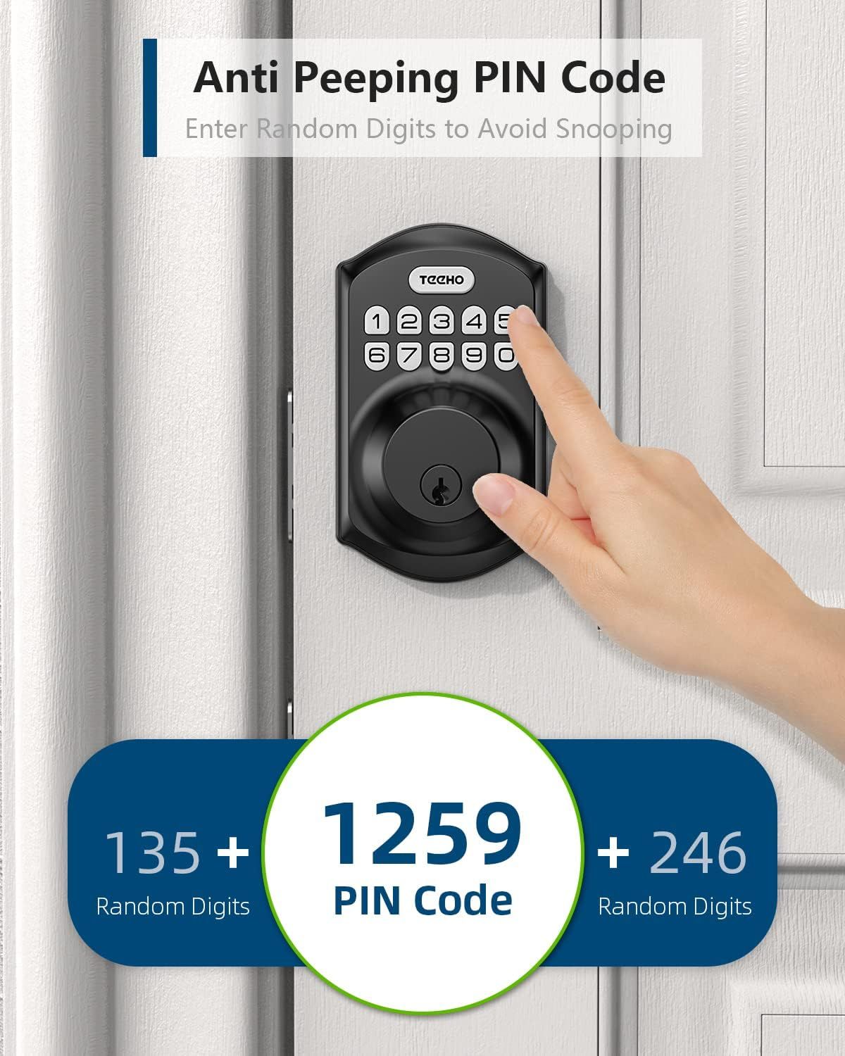 Demonstrates the product's privacy security feature that allows users to enter random digits before and after their actual PIN code to prevent others from…