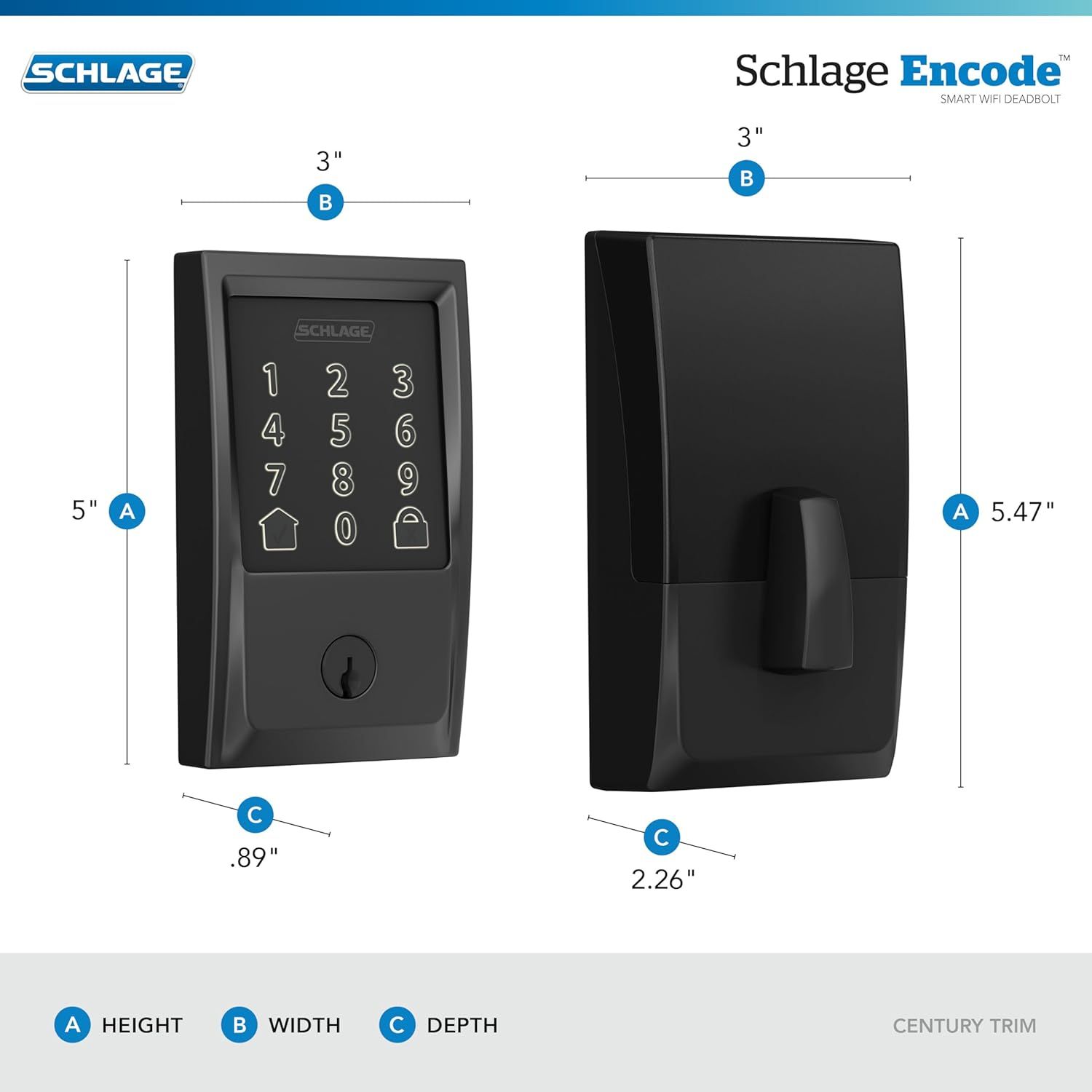 Provides exact measurements of the smart deadbolt from multiple angles to help shoppers understand the physical size and ensure it fits their door…