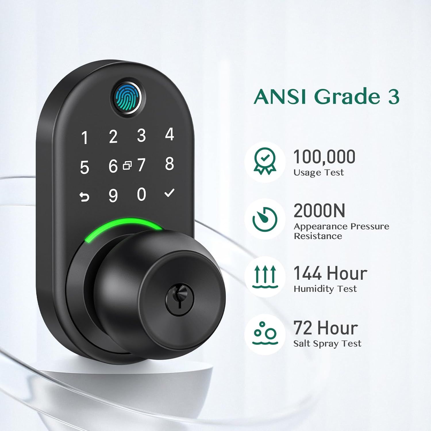 Communicates the product's high-quality certification and durability through multiple test metrics, reassuring shoppers of the lock's reliability and…