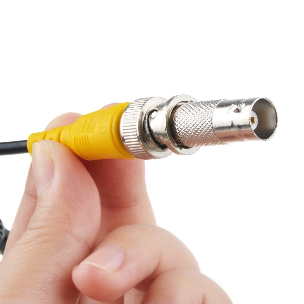 Provides a clean, catalog-style view of the cable connector held in hand to show its physical appearance and scale.