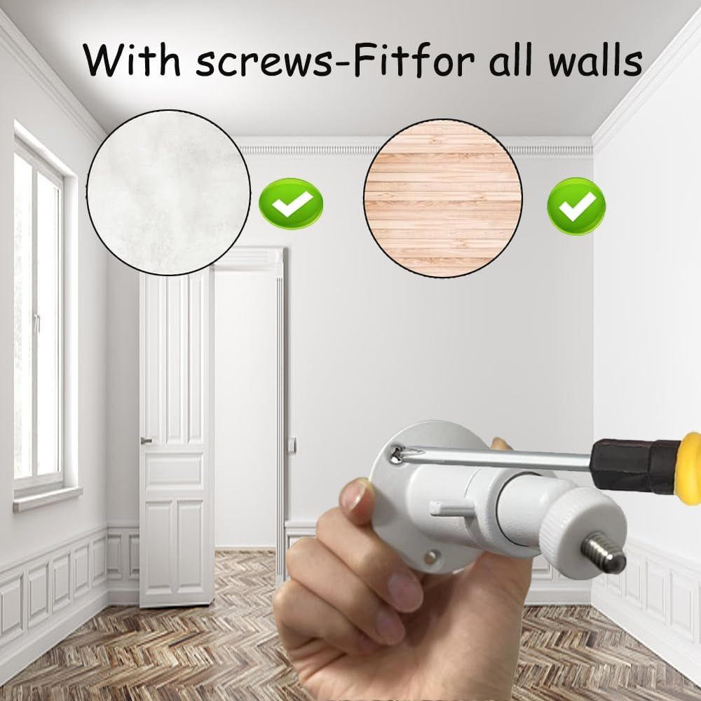 Demonstrates that the product works with multiple wall types (drywall and wood), reassuring shoppers of its versatility and ease of installation across different surfaces. Communicates the key…