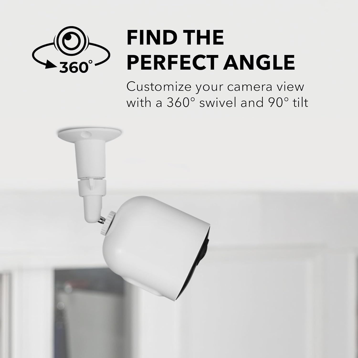 Communicates the camera's flexible positioning capability, reassuring shoppers they can customize the viewing angle for optimal coverage and monitoring.