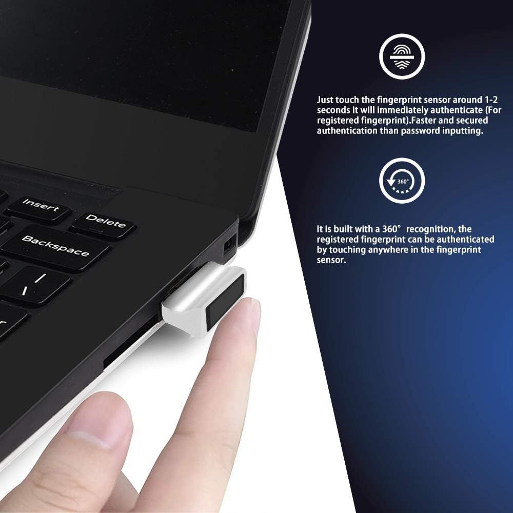 Communicates two distinct security benefits of the fingerprint sensor: fast 1-2 second authentication that's more secure than passwords, and 360° recognition that allows authentication from any angle.