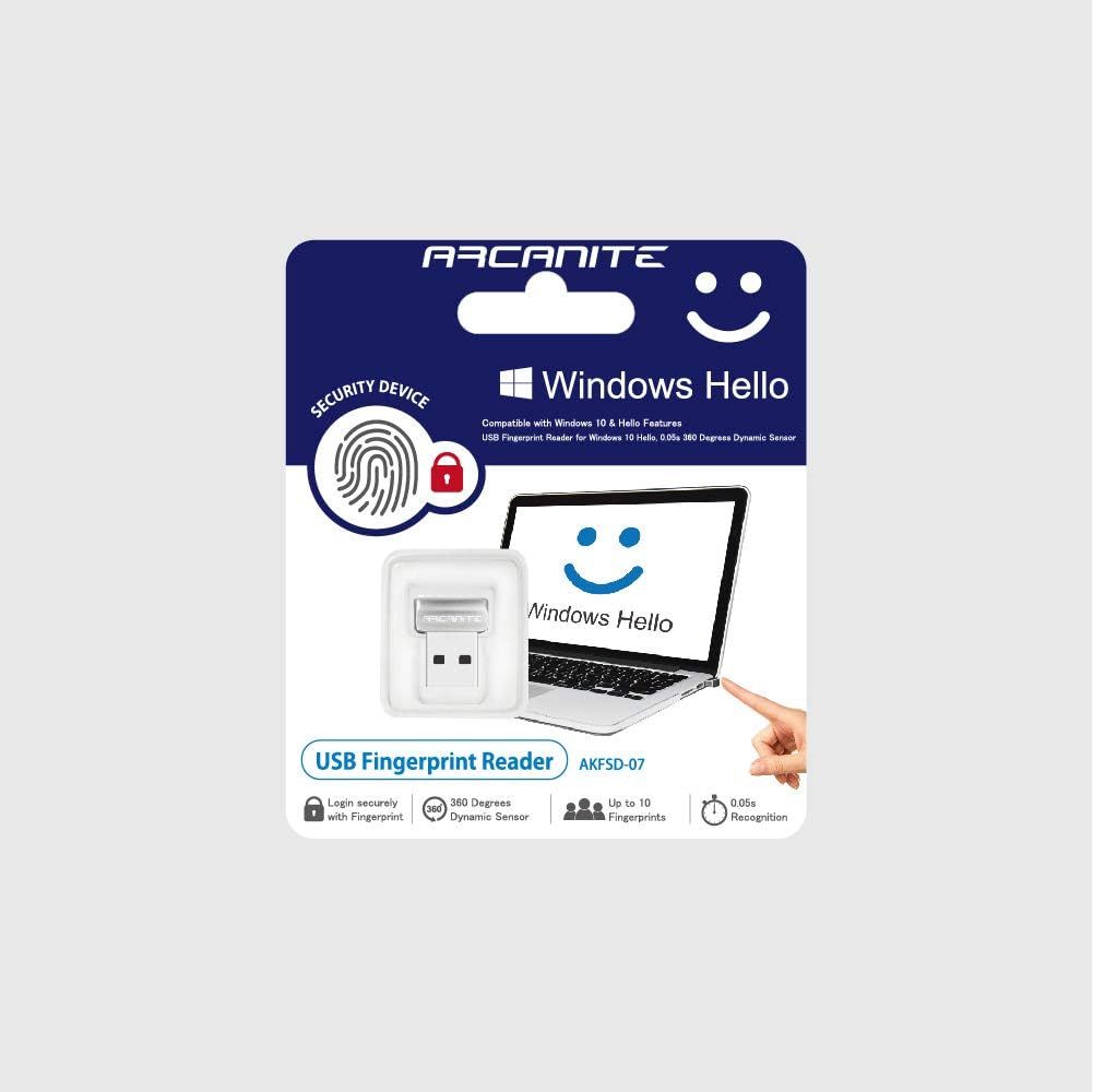 Communicates multiple key benefits of the USB fingerprint reader including security, sensor capability, multi-user support, and fast recognition speed to help shoppers understand the product's…