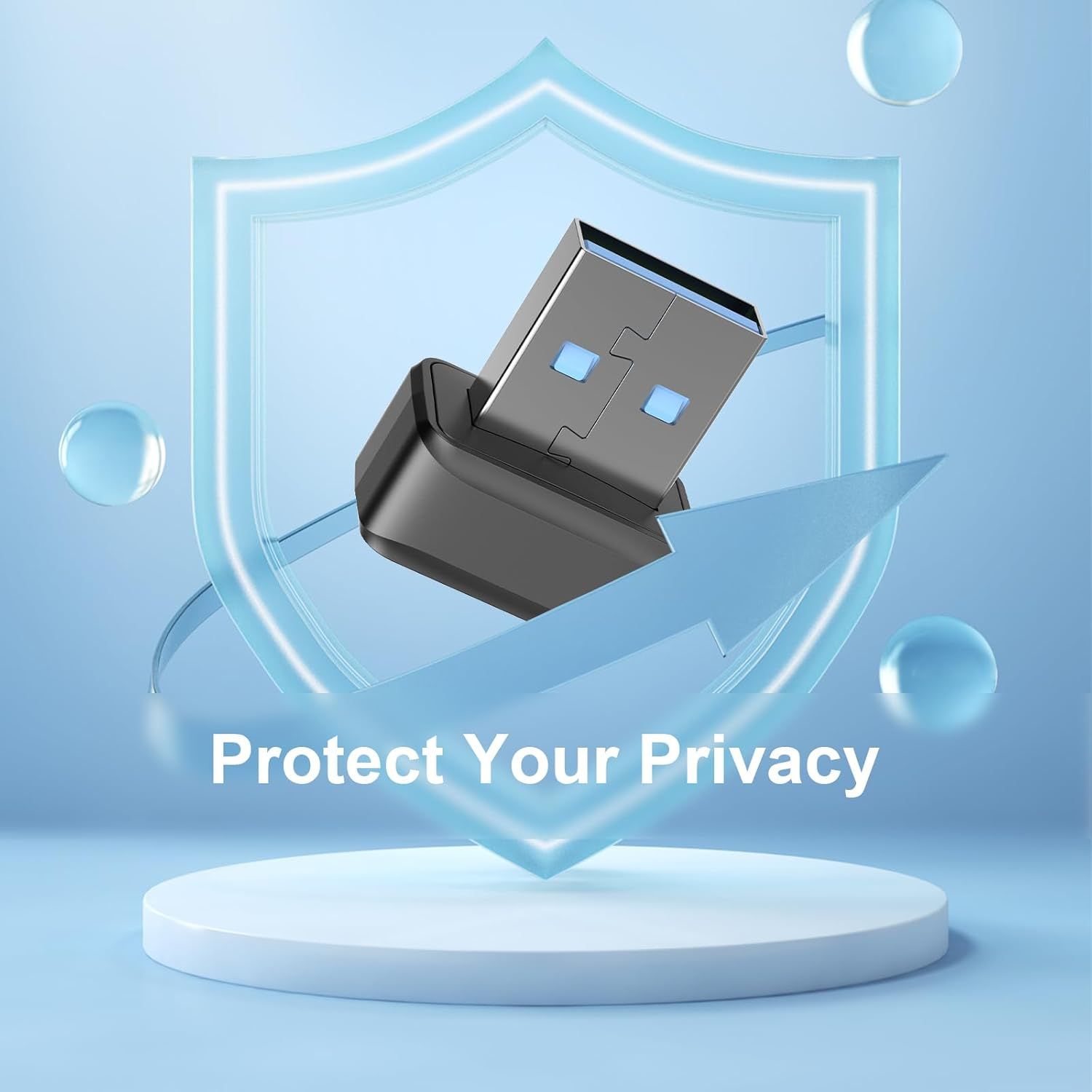 Communicates that the product (USB device) protects user privacy and data security, providing reassurance about safe and secure usage.