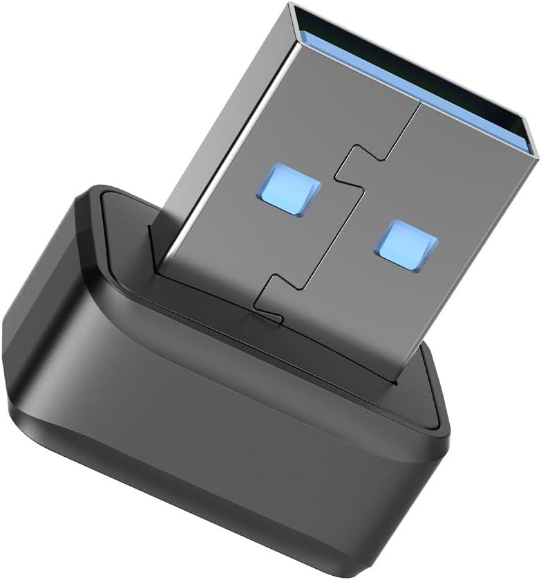 Provides a clean, catalog-style product view showing the USB adapter's design and blue connector pins on a white background.