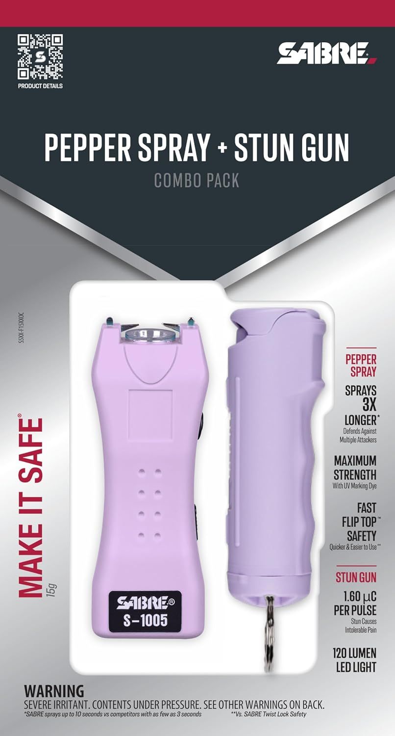 Shows the customer exactly what they receive in this combo pack: a stun gun and pepper spray together, helping them understand the bundle value and what's included in their purchase. Highlights…