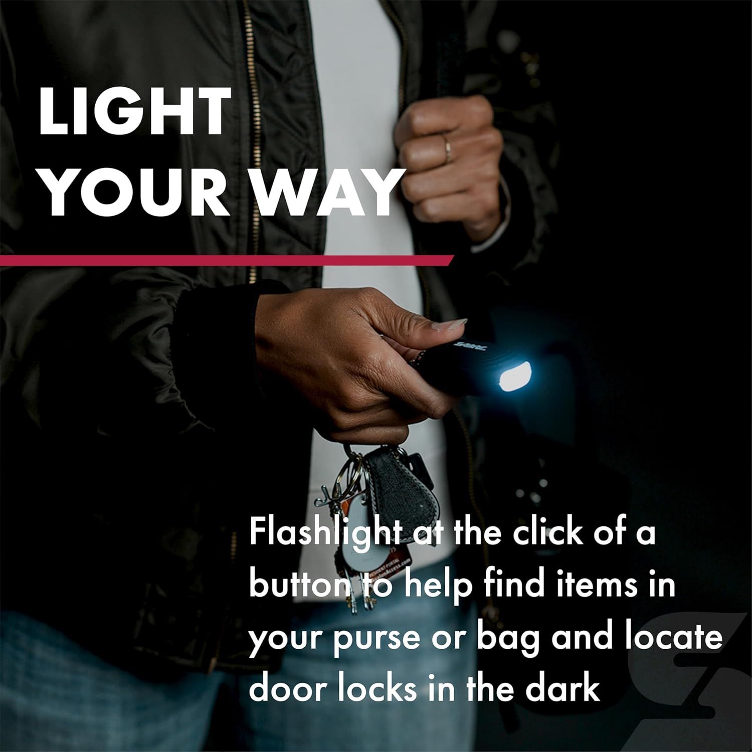 Demonstrates the product's versatility by showing multiple practical applications—finding items in a purse or bag and locating door locks in the dark—to…