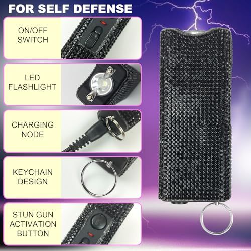 This image breaks down the self-defense device by labeling and pointing to each physical component and functional feature, helping shoppers understand what…