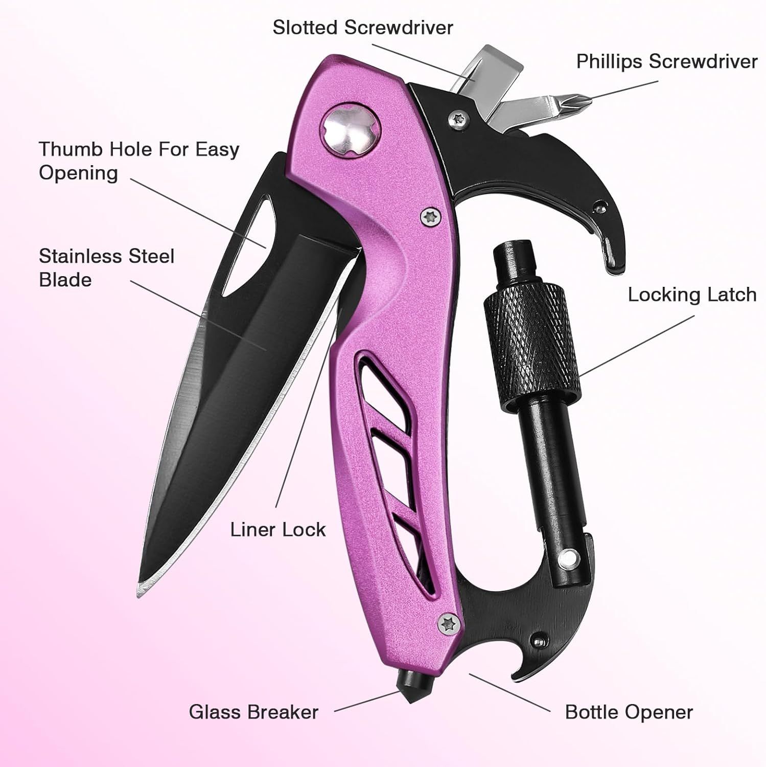 This image breaks down the multi-tool's physical components with labeled callouts to help shoppers understand all the functional parts and tools included in…
