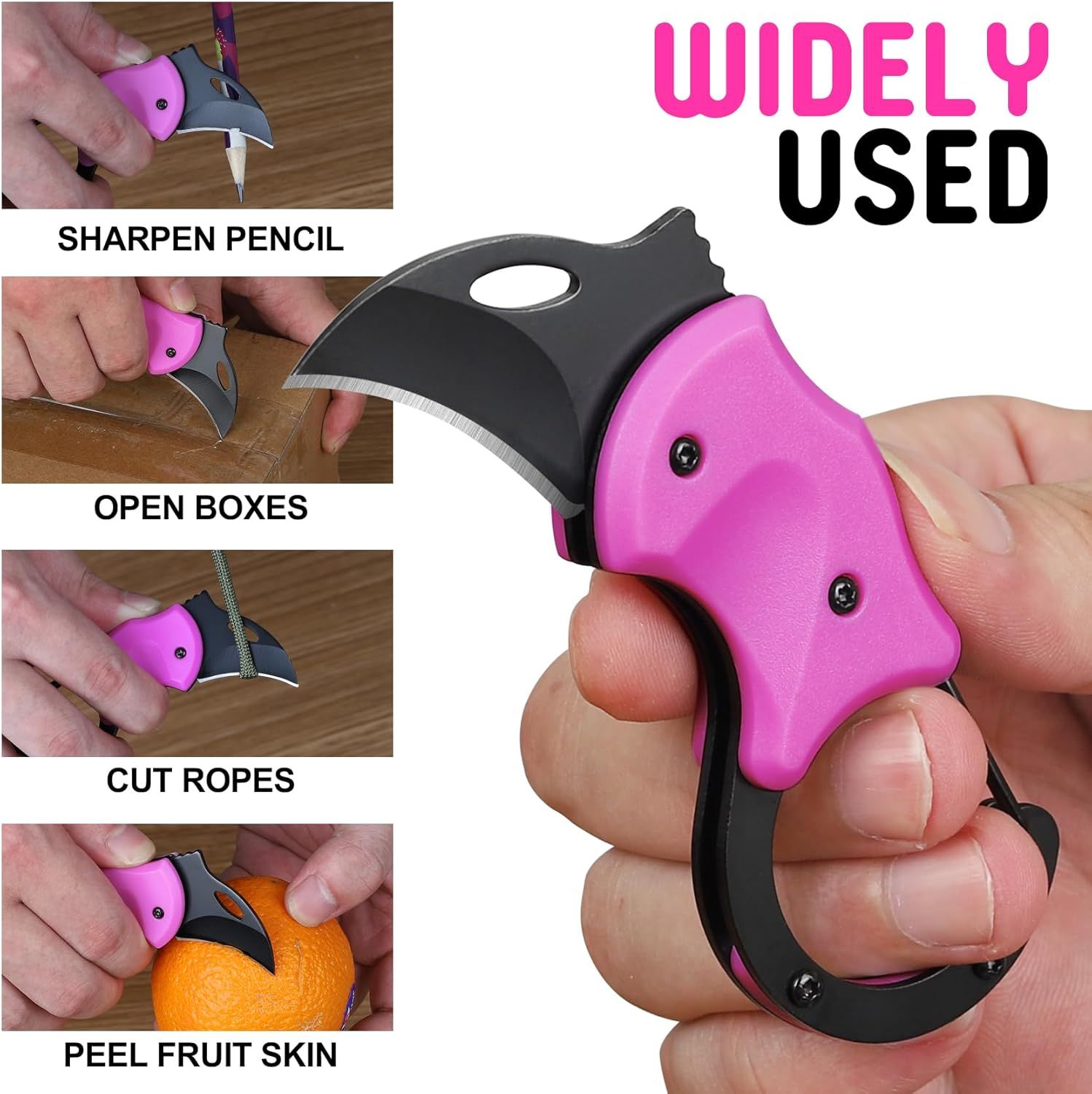 Demonstrates the versatility of this multi-tool by showing four distinct use cases, reassuring shoppers that it's a practical everyday carry item for various…