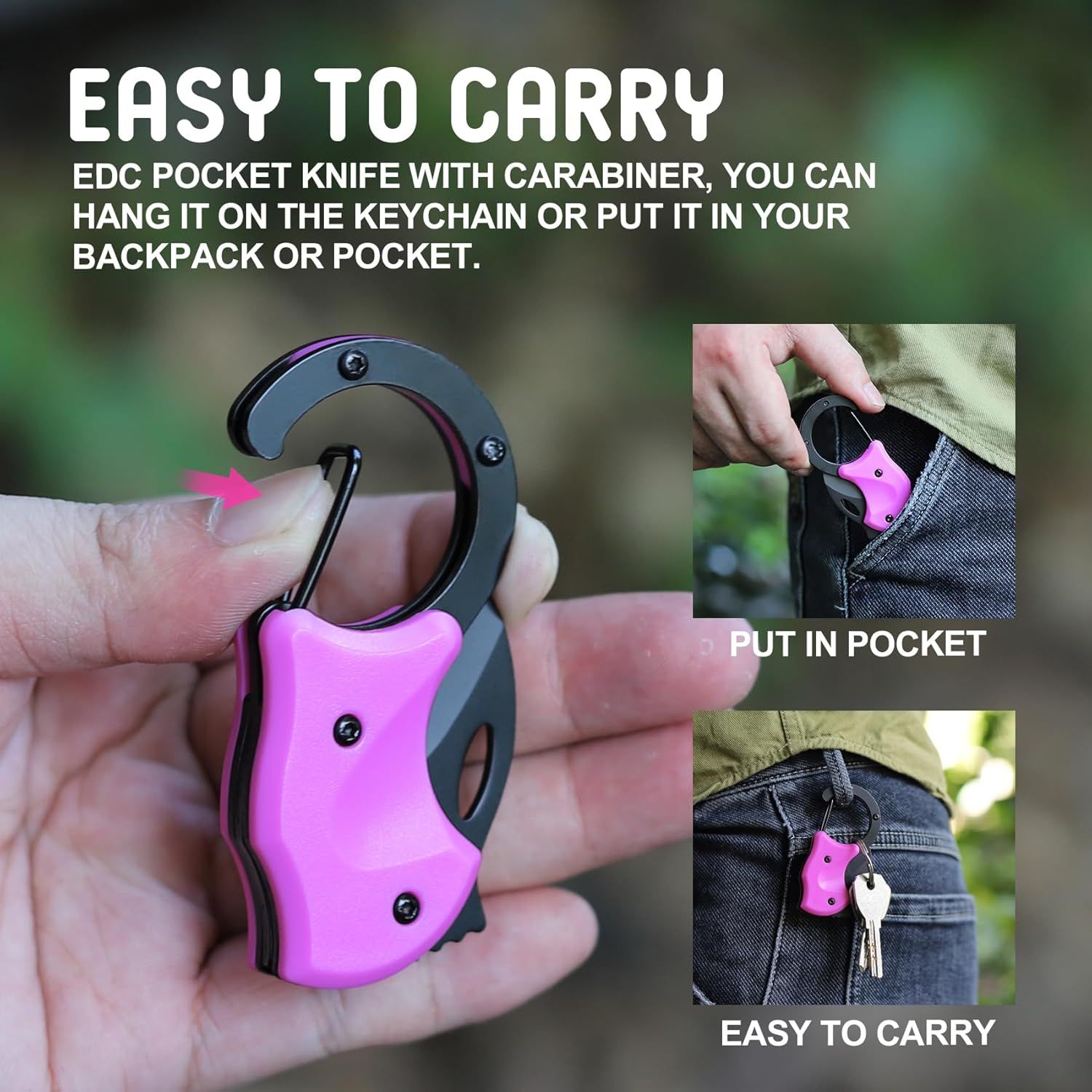 Demonstrates multiple ways to carry the EDC pocket knife (keychain, pocket, backpack) to show its versatility and convenience for everyday carry. Highlights…