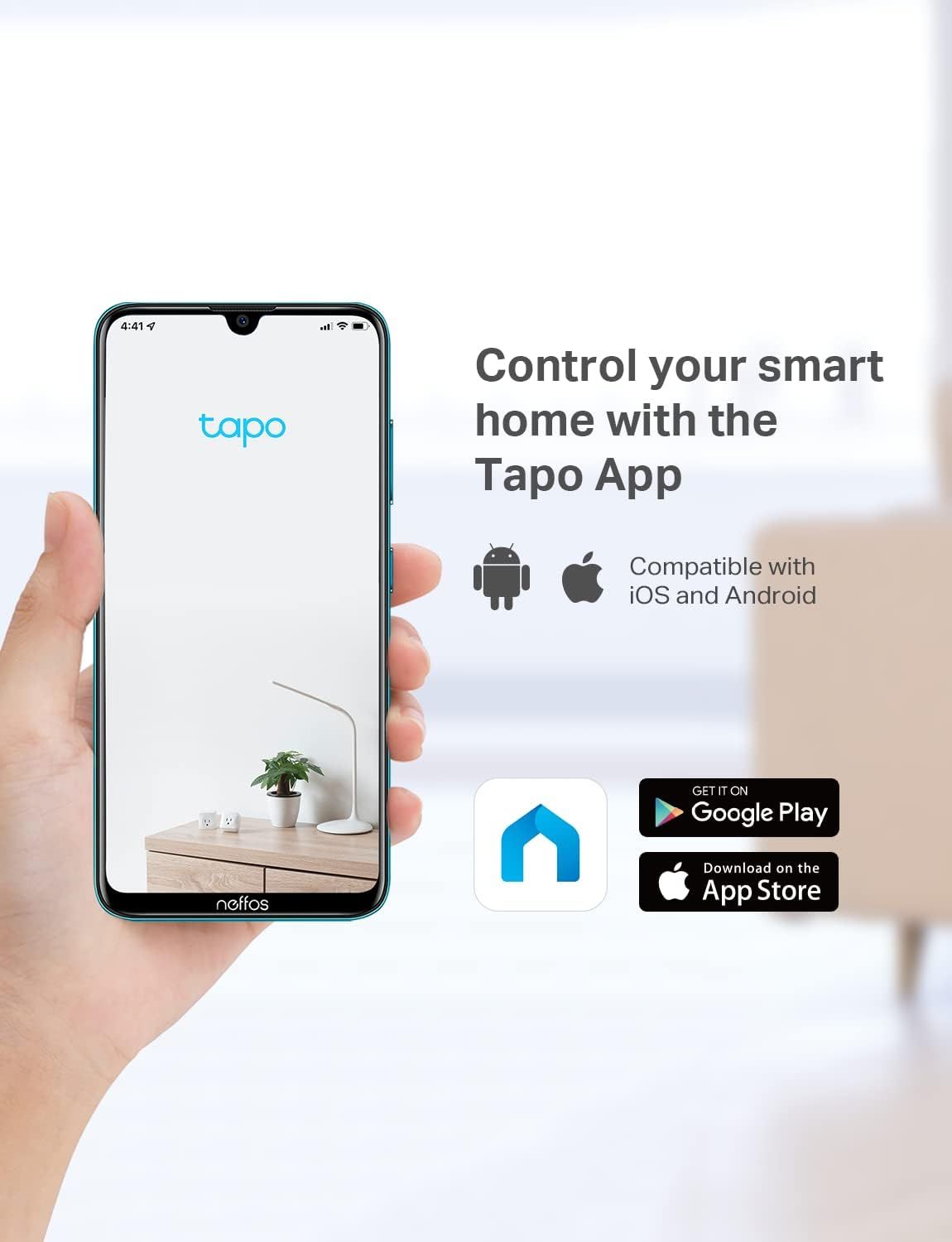 Communicates that the Tapo smart home app is compatible with both iOS and Android devices, reassuring shoppers they can control their smart home regardless of their phone platform.