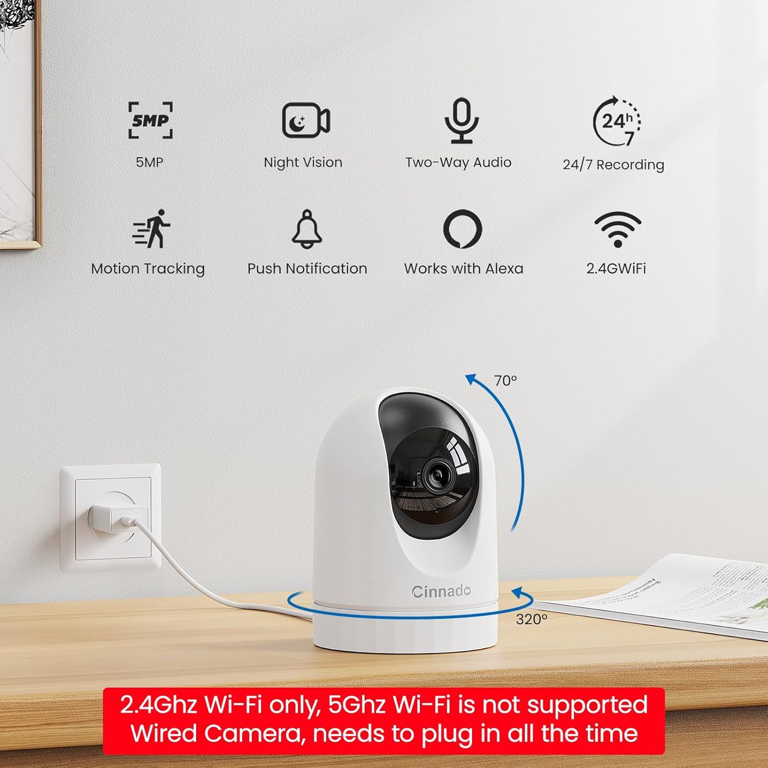 Communicates the comprehensive feature set of this security camera, highlighting multiple technical capabilities and smart home integration to reassure shoppers of its versatility and functionality.