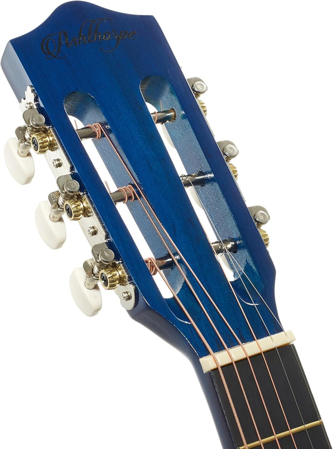 Provides a clean, catalog-style view of the guitar headstock showing the product's design, tuning pegs, and brand logo on a white background.