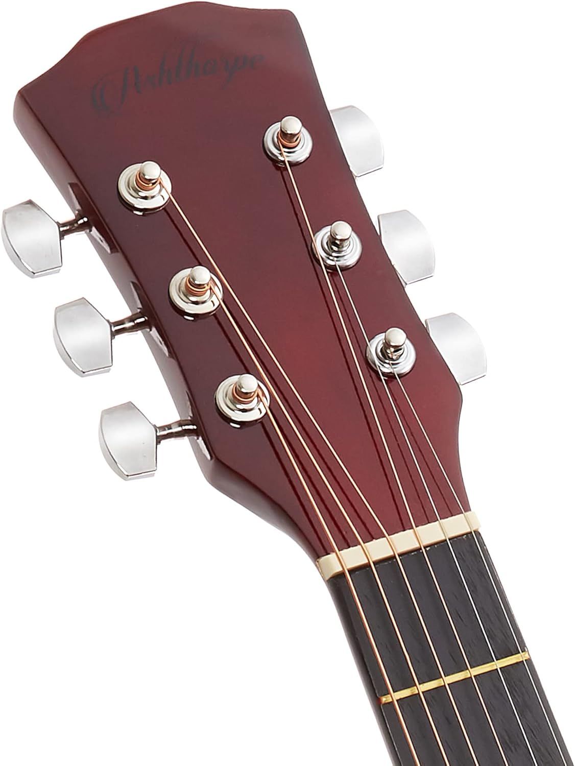 Provides a clean, catalog-style view of the guitar headstock showing the product's design, tuning pegs, and brand logo on a white background.
