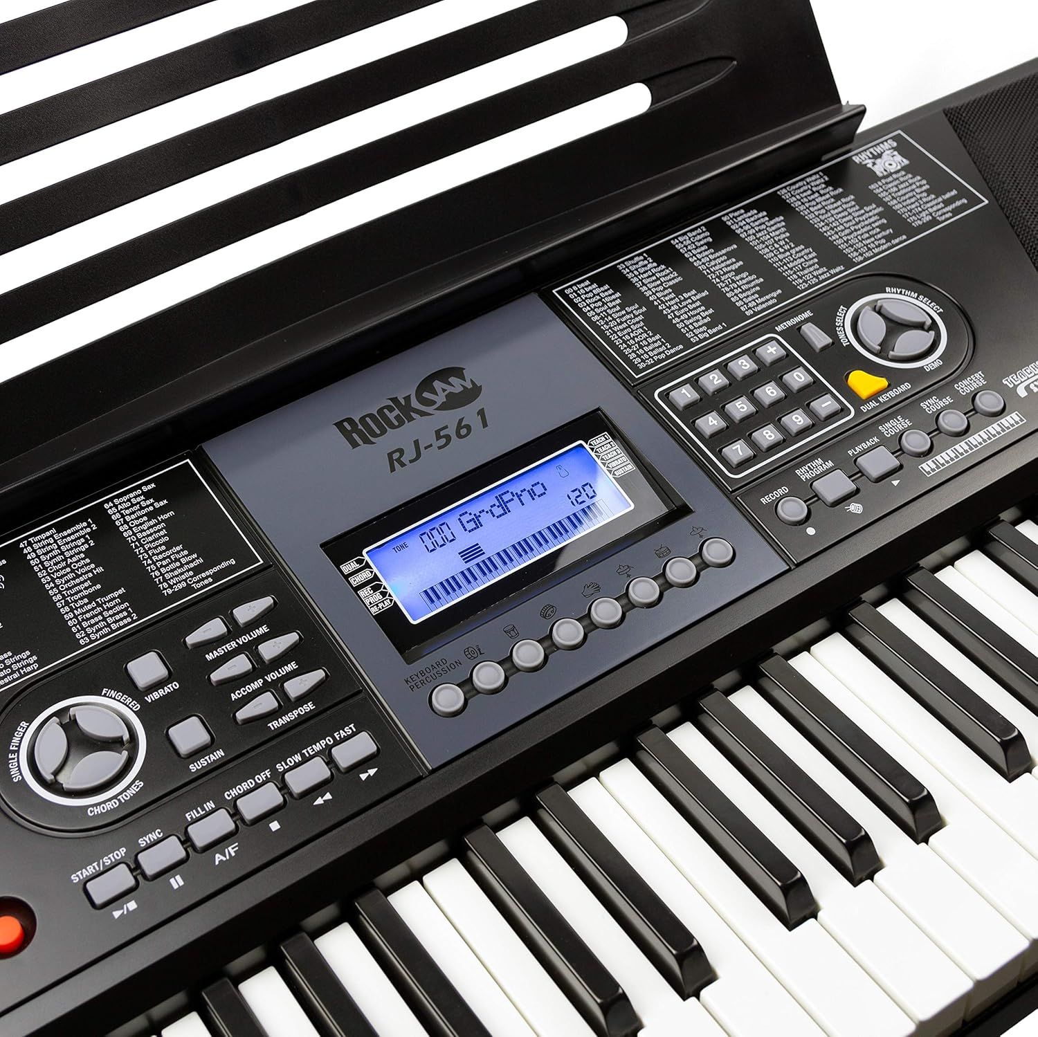 Showcases the keyboard's control interface and features, highlighting the digital display, multiple function buttons, and professional-grade controls to demonstrate the instrument's capabilities and…