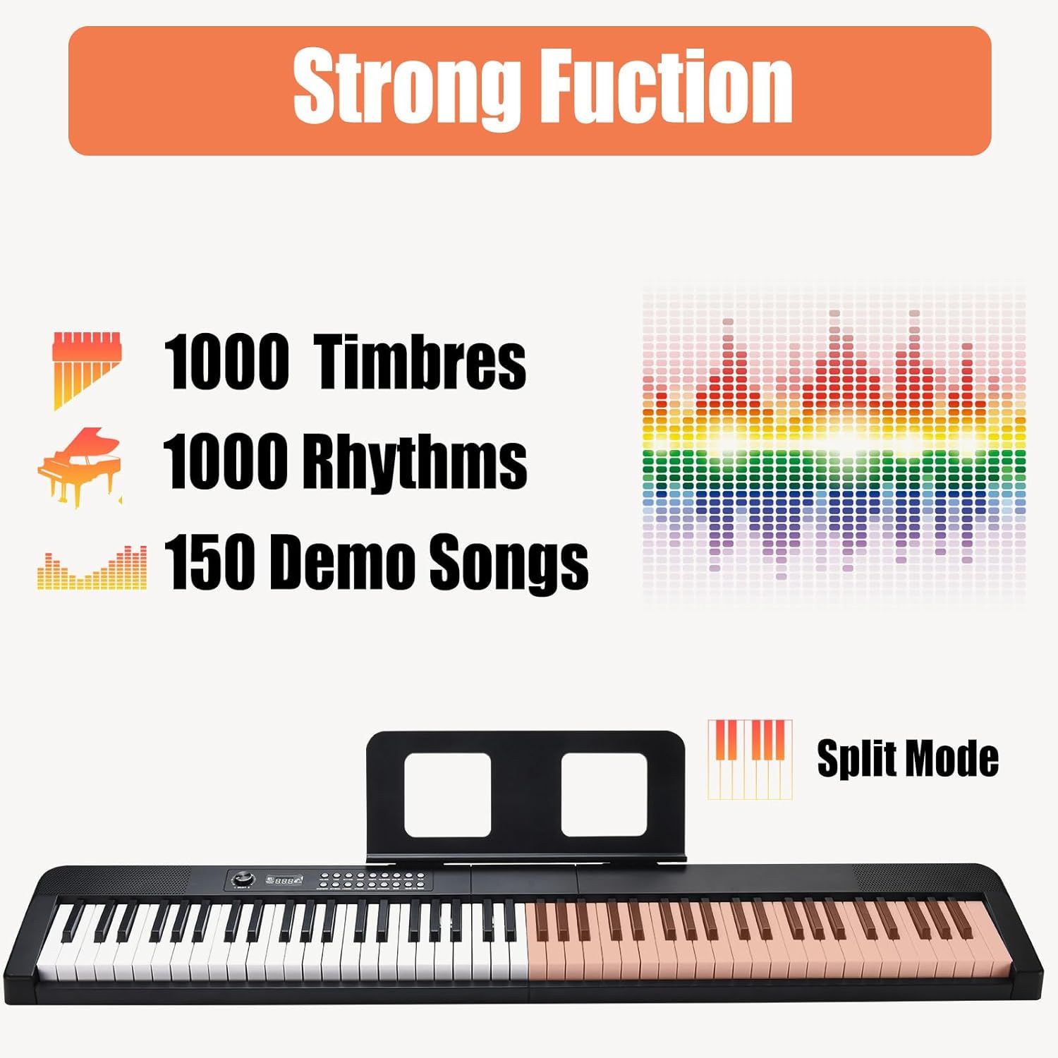 Communicates the keyboard's extensive sound library and features to demonstrate its versatility and value for musicians and learners.