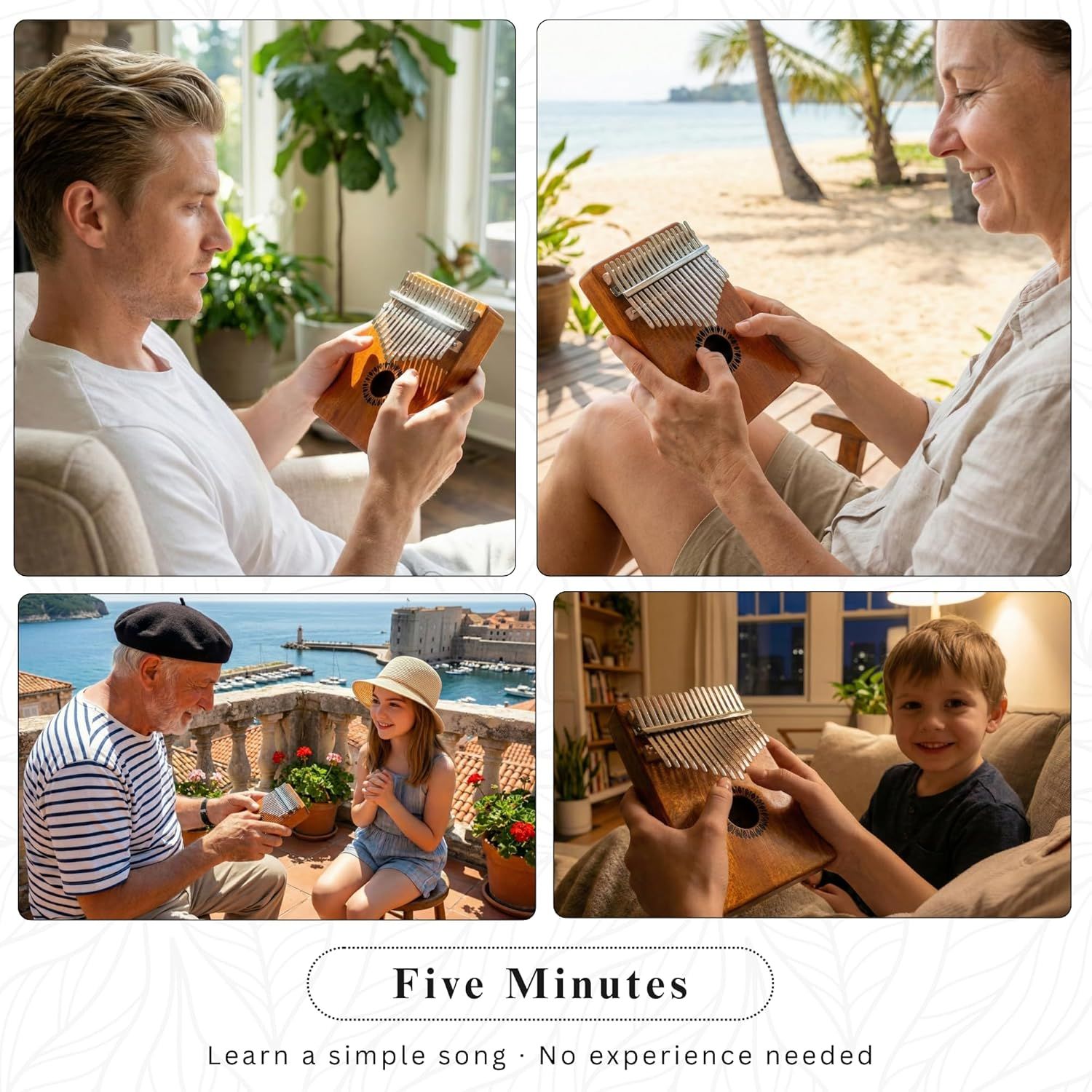 Demonstrates the product's versatility by showing it being used across multiple real-world scenarios and environments—indoors, at the beach, on vacation, and at home—appealing to different…