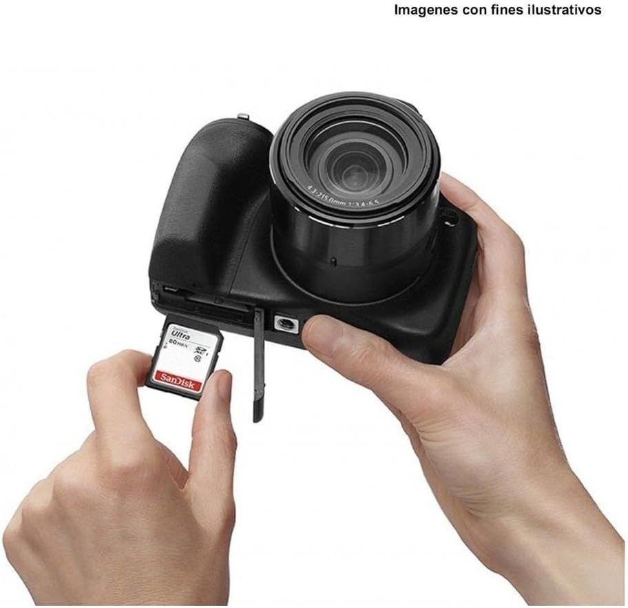 Demonstrates how to insert a memory card into the camera, reassuring shoppers about ease of use and setup.